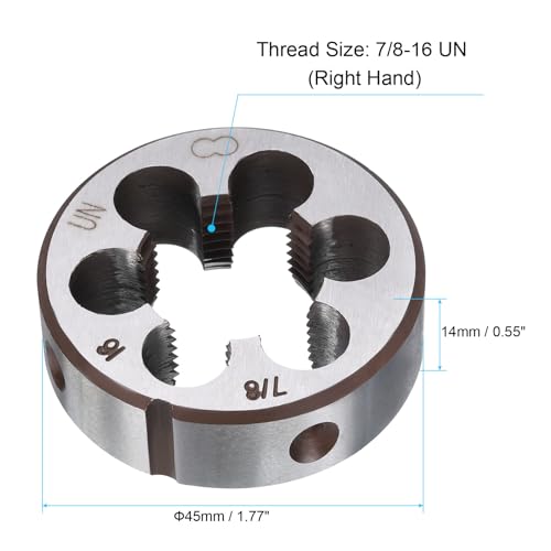 uxcell Round Threading Die 7/8-16 UN Thread Right Hand Screw Cutting Fixed Dies, Alloy Tool Steel Tapping Repair Tool