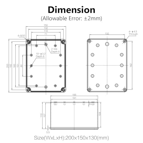 LeMotech Junction Box IP67 Waterproof Dustproof ABS Plastic Project Box for Electrical Outdoor Enclosure Gray 7.9 x 5.9 x 5.1 inch (200 x 150 x 130 mm) - size: 7.9" x 5.9" x 5.1" (1pc)