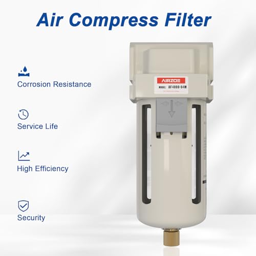 AIRZOE 1/2" NPT Compressed Air Filter, Semi-Auto Drain,0-150psi, AF4000-04 - size: 1/2" NPT