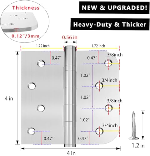 Ball Bearing Door Hinges, 4 Inch Stainless Steel Brushed Nickel, Pack of 3 - color: Brushed Nickel - 03, size: 4 inch - 3 pack