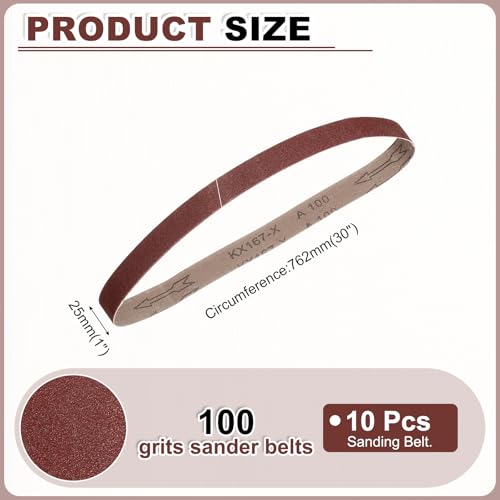 HARFINGTON 1 x 30 Inch Sanding Belts, 10 Pcs 100 Grits Aluminum Oxide - size: 1x30 inch(100 grit)