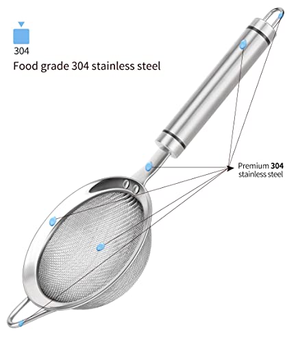 3.35inch 304 Stainless Steel Fine Mesh Strainer Tea Sieve Sifter - color: Silver, size: 3.35 inch