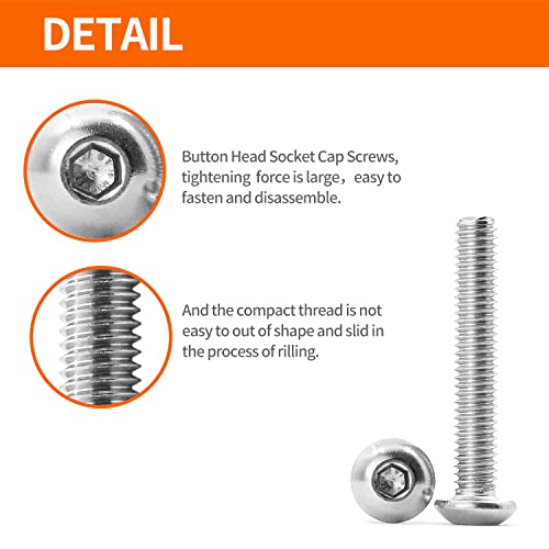 M4 x 8mm 12mm 16mm 20mm 25mm Button Head Socket Cap Screws Bolts, 304 Stainless Steel, Machine Fully Threaded, Metric Allen Hex Drive, Bright Finish, Assortment Kit 100PCS - size: M4 x 8/12/16/20/25mm (100PCS)