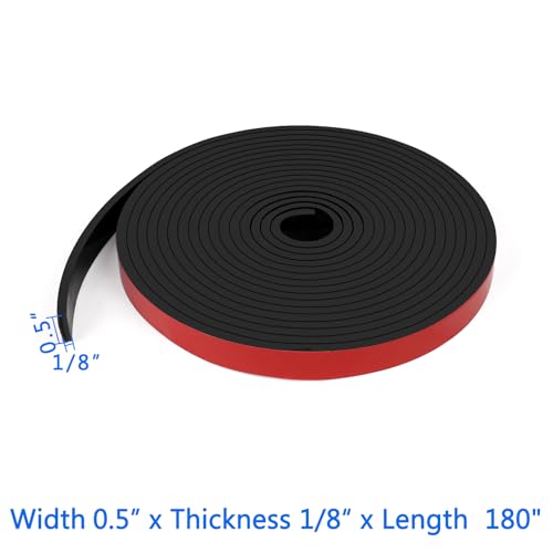 HooTown Adhesive Solid Rubber Strips, Self Neoprene Rubber Sheets Rolls Red - color: 1/8" Thick Adhesive, size: 0.5” W x 180" L