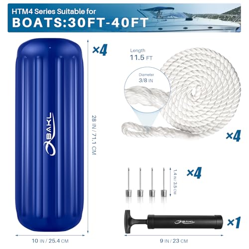 4 Pack 10 x 28 Inches Boat Fenders Bumpers for Docking - color: Royal Blue