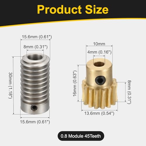 uxcell Worm Gear Set 15T 1:15 Reduction Rate1045 Steel Rod 8mm Bore - size: Gear-4mm, Rod-8mm Bore, style: 0.8M-15T