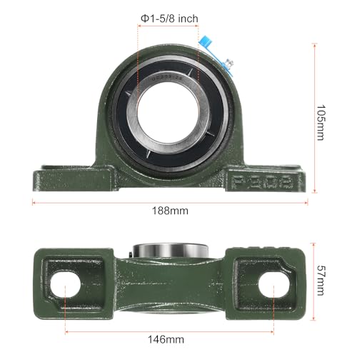 uxcell 2pcs UCP209-26 Pillow Block Bearings 1-5/8 inch Bore Self Alignment, Solid Cast Iron Base Mounted Chrome Steel Bearings - size: UCP209-26