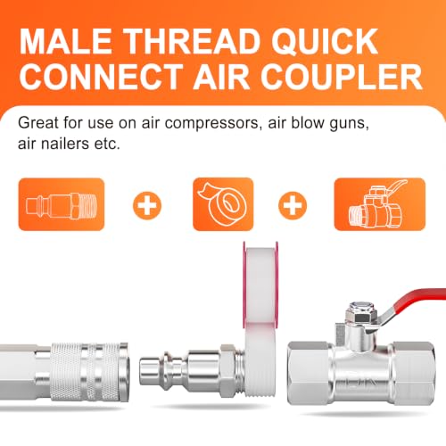 GASHER 5PCS 1/4" MNPT x 1/4" Flow 304 Stainless Steel Industrial Air Plug - size: 1/4" MNPTx1/4" Flow