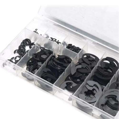 200Pcs E Clip Retaining Rings Assortment Set Carbon Steel M1.5-M10 E Clip Assortment Kit for External Retaining Rings Washer Bearings, Gears, Pulleys, Axles, with Storage Boxes
