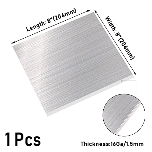 304 Stainless Steel Sheet, 16 Gauge 0.06" Thickness x 8" Width x 8" Length, 304 Stainless Steel Metal Strip Plate (Brushed Finish) for Industry, Machinery, DIY Engineer, Home Decoration, 1 Pcs - size: 8"W × 8"L, style: 16Ga Thickness