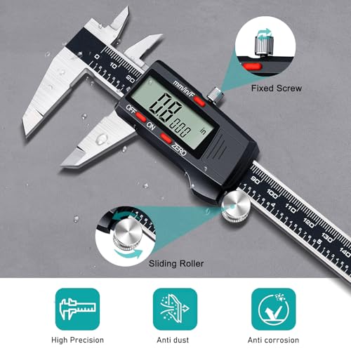 Kynup Digital Caliper, Caliper Measuring Tool, Micrometer Dial Caliper - color: Black, size: 6 inch