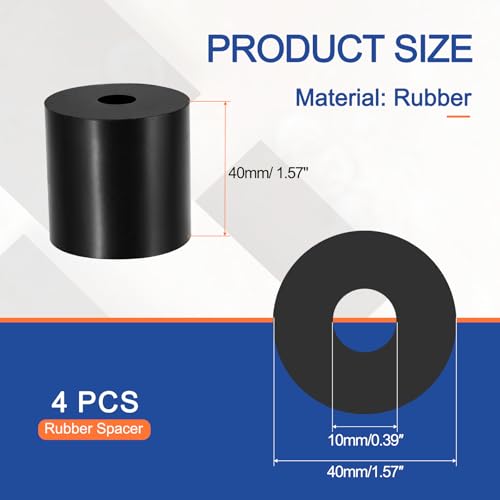 Multi Purpose Rubber Spacer, 10mm ID x 40 OD x 40mm T Neoprene Round Anti-Vibration Isolation Pads Bushings Spacer Washer Fit for HVAC Bolts Car Accessories (4 Pcs) - size: 10mm ID x 40 OD x 40mm T