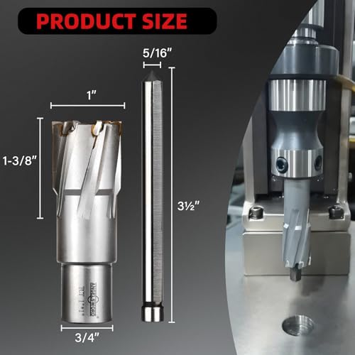 ANGELSWORD TCT Annular Cutter Diameter 1", Cutting Depth 1-3/8" Tungsten Carbide Tipped, Mag Drill Bits Kit for Magnetic Drill Press, with One 5/16"*3.5" Pilot Pin - size: J. 26mm(1"+0.02"), style: TCT 1-3/8" Cut Depth