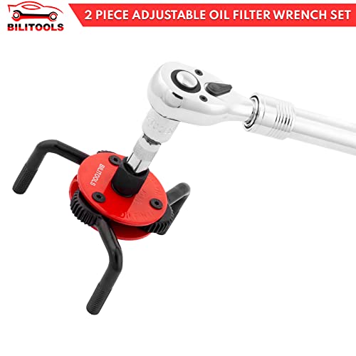 BILITOOLS Universal Adjustable 3-Jaw Oil Filter Wrench, 1/2-Inch Drive
