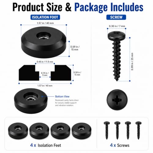 Heavy-Duty Rubber Feet 4PCS 40x15mm, Anti-Vibration Shock Absorbing Non-Slip for DJ Speaker Cabinet Flight Case Road Case Subwoofer Guitar Amp, Stainless Steel Screws Included, Home Theater Stage