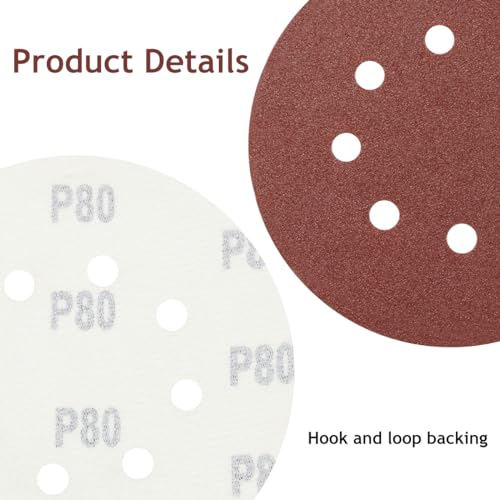 50 PCS 5 Inch 8 Hole Hook and Loop Sanding Discs 80 Grit - style: 80 Grit,50-Pack