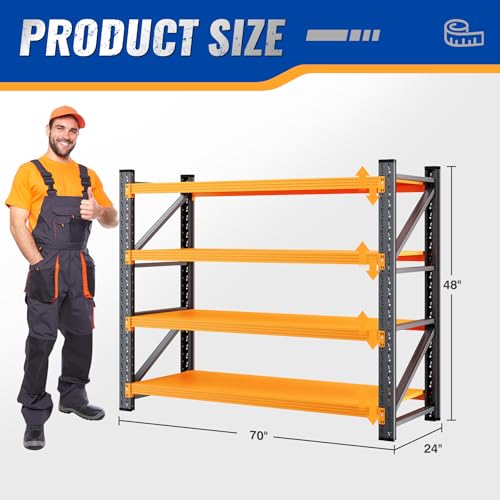 BYBYNSOE 48" W Storage Shelves 3000lbs Garage Metal Shelving Heavy Duty Garage Shelves Adjustable Storage Shelves for Industrial, Factory(Black Orange, 48" W X 24" D X 69" H) - color: Black Orange, size: 48" W X 24" D X 69" H