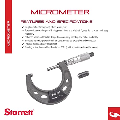 Starrett Outside Digital Micrometer, 1-2" Range, .0001" Graduation - color: Gray, size: 1-2" (Ratchet Thimble)