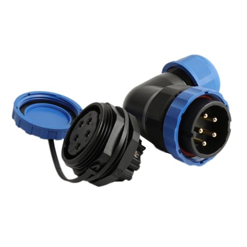TY28 5 Pin 25A Screw Connection Electrical Power Connector, Female Panel Mount Socket and Male Right Angled 90-Degree Cable Plug, 28mm Waterproof Quick-Disconnect for Marine Automotive - color: Panel Mount + 90-degree Plug, size: 5 Pin 25A