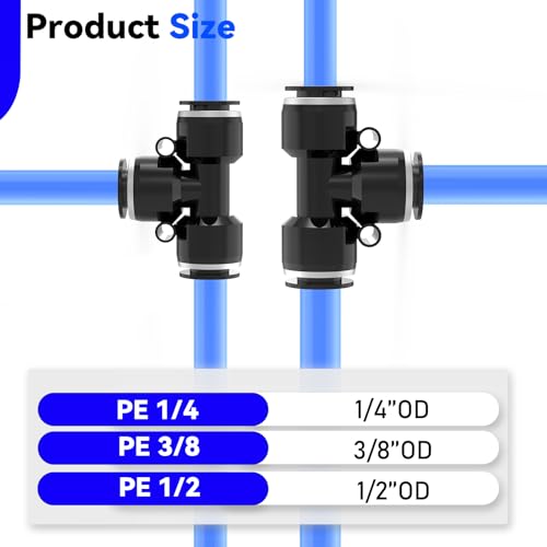 20-PACK 3/8" Tube OD Tee Black Push to Connect Fittings,PE-3/8 3 Way Pneumatic Quick Connect Air Line Push Lock Hose Fittings - size: 3/8"OD/BLACK