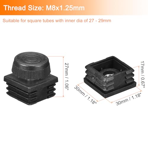 uxcell 8Pcs Inserts for Square Tubes with Leveling Feet, 1.18"x1.18" OD - size: 1.18"x1.18"
