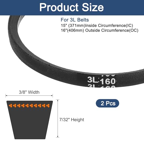 uxcell 2Pcs 3L160 Classic Wrapped Rubber V-Belt, 16"(406mm) Outside Circumference, 3L Profile V Belt 3/8" Width 7/32" Height - size: 3L160