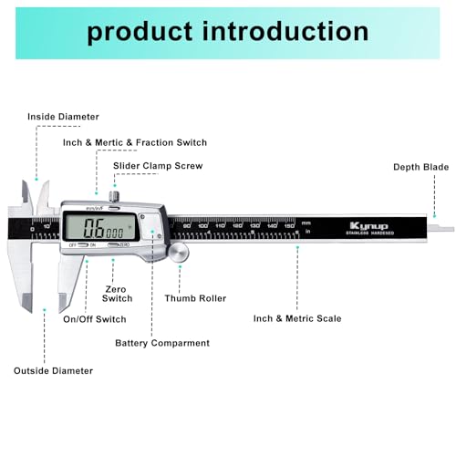 Kynup Digital Caliper, Caliper Measuring Tool, Micrometer, Full Turn Off - color: Black, size: 6 Inch Standard
