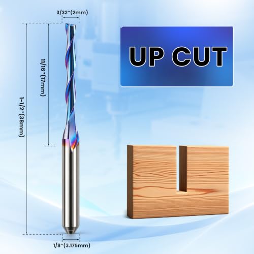 HQMaster 1/8" Shank CNC Router Bits 2 Flute Upcut CNC Bit End Mill 10pcs - size: 0.08"CED x 1/8"SD x 11/16"CEL x 1-1/2"OA