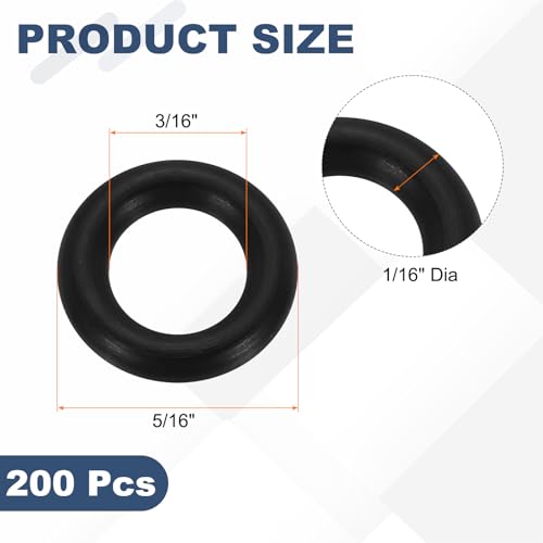 uxcell 200Pcs AS-008 O-Rings, Nitrile Rubber O-Rings 3/16" ID, 5/16" OD, 1/16" Width Round Sealing Gasket for Automotive Machine Plumbing Sealing Repair (70 Durometer, Black) - size: 3/16" ID, 5/16" OD, 1/16" Width
