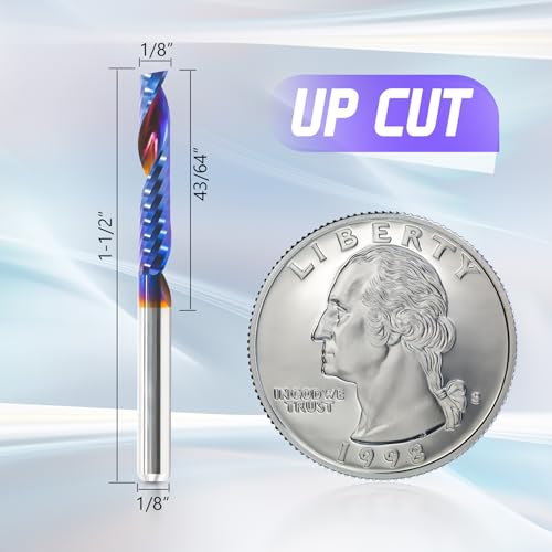 HQMaster 1/8" Shank O Flute CNC Router Bits, Single Flute Upcut Router Bit