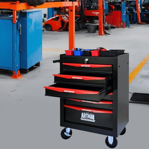 6-Drawer Steel Rolling Tool Cart with Wheels & Handle, Heavy-Duty Tool Chest Storage Cabinet for Garage and Workshop - color: Black, size: 6-Drawer