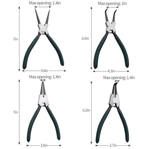 4pcs 7in Snap Ring Pliers, 5/64in Tips - color: 4pcs Regular Tip Snap Ring Pliers