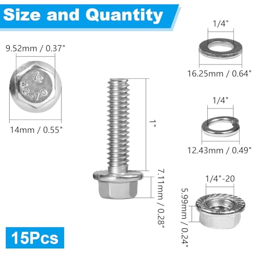 15 Sets 1/4-20 x 1 Flanged Hex Head Bolts Kits - size: 1/4-20 x 1"