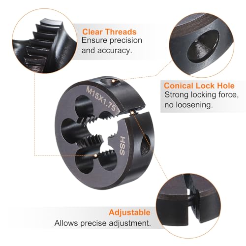 HARFINGTON Round Threading Die M15 x 1.75 Metric Thread 38mm OD Adjustable Right Hand High-Speed Steel (HSS) Round Die Screw Thread Cutting Die for Thread Repair - size: M15 x 1.75