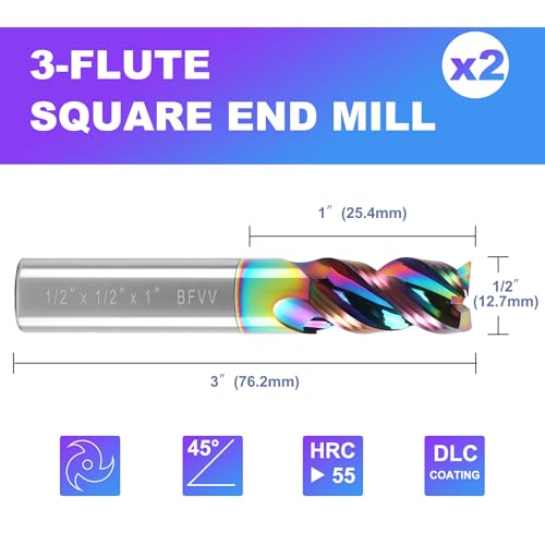 1/2" Shank Carbide Square End Mill, 3-Flute for Aluminum & Copper - size: 1/2" Shank
