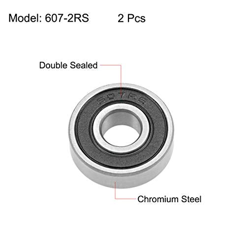 uxcell 607-2RS Deep Groove Ball Bearings 7mm x 19mm x 6mm Double Sealed Chrome Steel Z2 2pcs - size: 7x19x6mm