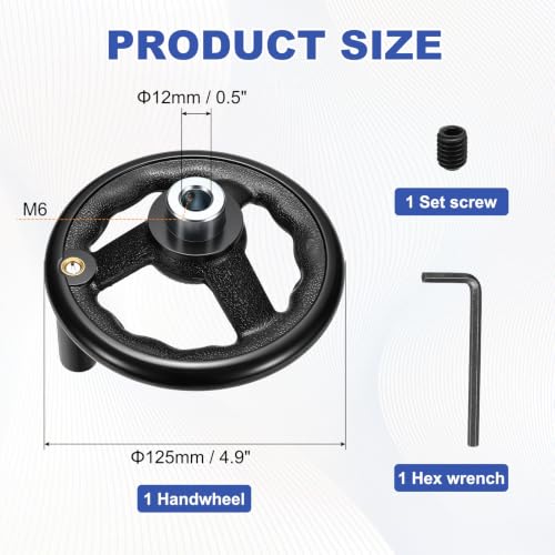 uxcell Handwheel with Revolving Handle, 0.5" Hole x 4.9" OD, Black - size: 0.5" Hole x 5" OD