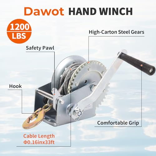 Boat Trailer Winch 1200lbs Hand Winch Heavy Duty Hook with 10m/33ft Steel Cable Hand Crank Ratchet Winch and Ratio 4.1:1 Gear 1 Speed Switchable 2 Way for Boat Trailer Marine Truck ATV - style: 1200LBS