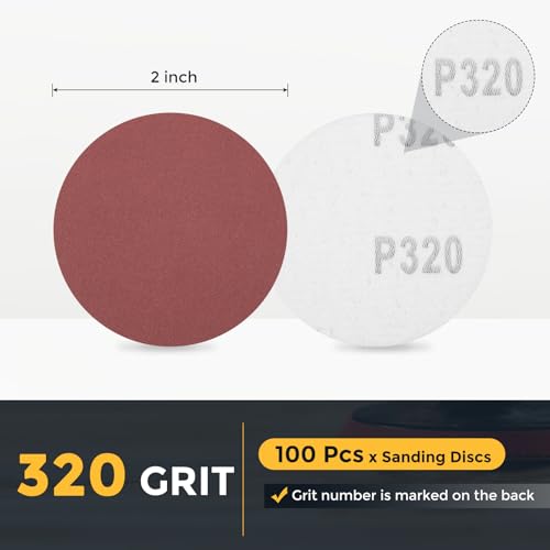 HARFINGTON 100 Pcs 2 Inch Sanding Discs 320 Grit Red Aluminum Oxide - size: 2 Inch(320 Grit)