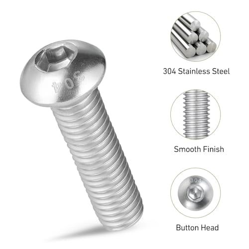 M6 x 10mm 100PCS Button Head Hex Socket Cap Screws Bolts, 304 Stainless Steel 18-8, Allen Hex Drive, Full Thread, Bright Finish, with Hex Spanner - size: M6 x 10mm