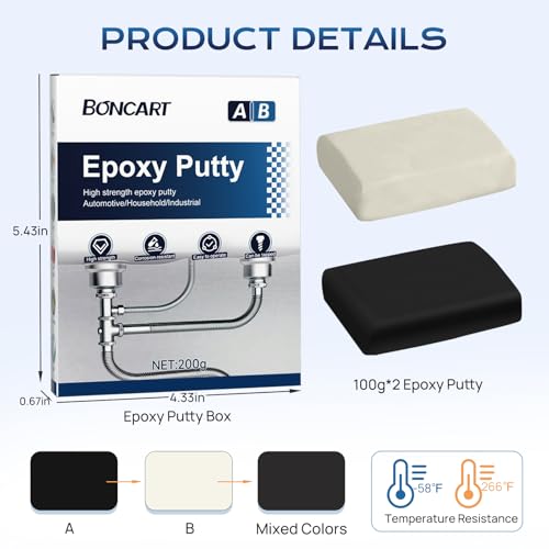 Boncart High Strength AB Epoxy Putty, 200g Steel Reinforced Repair Filler - color: 200g, Black