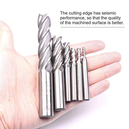HSS-AL Carbide End Mill Set, 4 Flute Milling Cutter Bits, High Strength Breakage Resistance, 1/2x1/2 Inch, 5 Pack