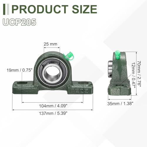 uxcell UCP205 Pillow Block Bearings 25mm Bore Self Alignment Solid Cast - size: UCP205 (Bore 25mm)