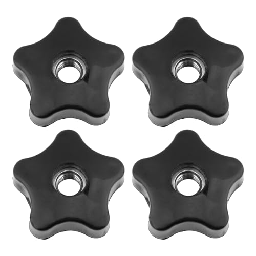 4PCS T-Track Knobs, 3/8 Inch 16 Through-Hole knobs, Five-Star Thru Threaded Knob Nuts, Star Shape Knurled Clamping Nuts for Sawing Machine, Drilling Machine, Plastic Screw-On Type(Black)