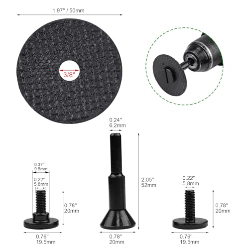 50 Pack 2 Inch Die Grinder Cut-Off Wheel and 3/8 in Arbor Hole 1/4in Stem Mounting Mandrel Holder Accessories, for Air Grinders Drill Rotary Tool, Mini Metal Cutting Wheels Cutter Discs