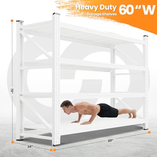 60” Wide Heavy Duty Metal Garage Shelving, Adjustable Storage Shelf - color: White, size: 60"Wx24"Dx70" H