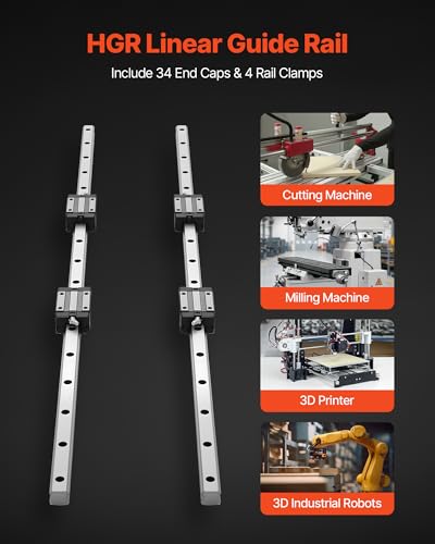 VEVOR Linear Rail Guide Kit, HGR20, 2Pcs 1000 mm (39.4 inch) Linear Motion Rails and 4Pcs Bearing Slide Blocks, Anti Rust and High Precision Kit, for DIY, CNC Routers, Lathes, Mills, 3D Printers - size: HGR 20-1000mm