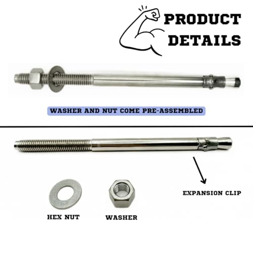 MIGHTY FASTENERS 316 SS Wedge Anchors 1/2"-13 x 8-1/2", 10 Pack - size: 1/2"-13 X 8-1/2"