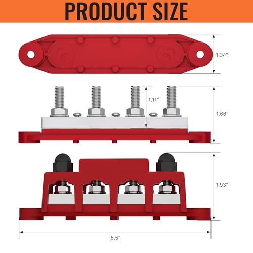 Joinfworld 400A Power Distribution Block 12V Bus Bar with 4 x 5/16"(M8) Studs Battery Bus Bar 48V DC Marine Terminal Block for Automotive Car Solar - Negative&Positive - size: 400A 4 x 5/16"(M8) Studs