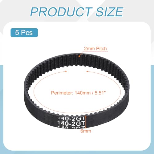 MECCANIXITY 5Pcs 140mm GT-2 Timing Belt 6mm Width 2mm Pitch Closed Loop - size: 140mm